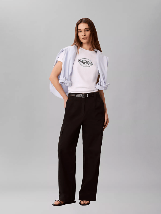 Calvin Klein Calvin Klein Kadın Rahat Kalıp Beli Lastikli Cep Detaylı Geniş Paçalı Siyah Pantolon LV047F623G-UB1