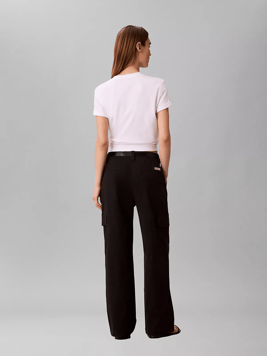 Calvin Klein Calvin Klein Kadın Rahat Kalıp Beli Lastikli Cep Detaylı Geniş Paçalı Siyah Pantolon LV047F623G-UB1