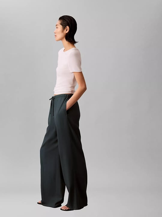 Calvin Klein Calvin Klein Kadın Rahat Kalıp Beli Lastikli Geniş Paçalı Keten Mavi Pantolon LV047F631G-3Q1