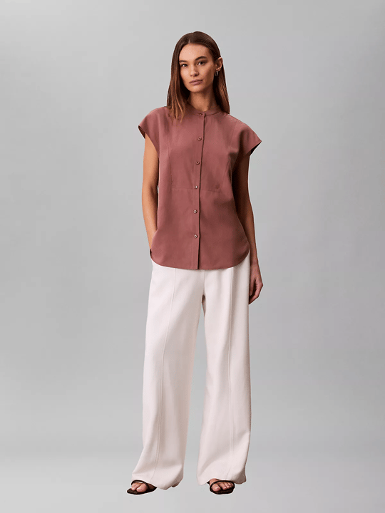 Calvin Klein Calvin Klein Kadın Rahat Kalıp Kısa Kollu Dikiş Detaylı Bordo Gömlek LV047F109G-41J