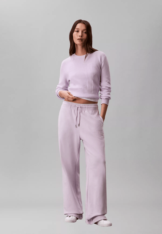 Calvin Klein Calvin Klein Kadın Rahat Kalıp Beli Lastikli CK Logo Detaylı Havlu Kumaş Geniş Paça Lila Eşofman Altı LV047F206G-3OQ