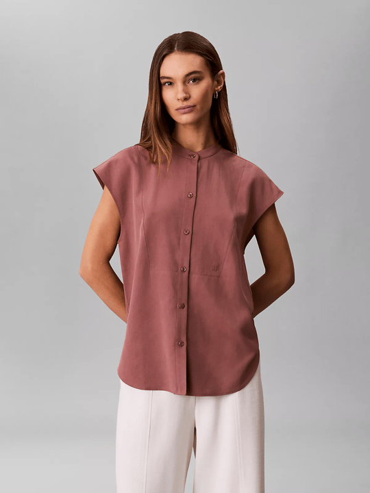 Calvin Klein Calvin Klein Kadın Rahat Kalıp Kısa Kollu Dikiş Detaylı Bordo Gömlek LV047F109G-41J