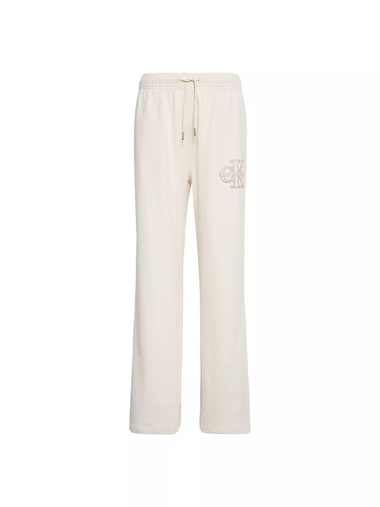 Calvin Klein Calvin Klein Kadın Rahat Kesim CK Logo İşlemeli Geniş Paça Ekru Eşofman Altı LV047G822G-YAS