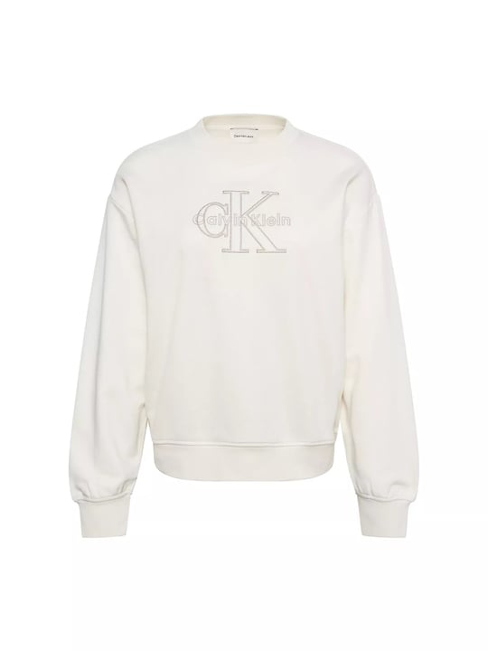 Calvin Klein Calvin Klein Kadın Rahat Kesim CK Logo İşlemeli Yuvarlak Yakalı Uzun Kollu Ekru Sweatshirt LV047G820G-YAS