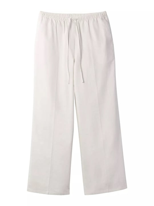 Calvin Klein Calvin Klein Kadın Rahat Kalıp Beli Lastikli Geniş Paçalı Keten Beyaz Pantolon LV047F631G-67U