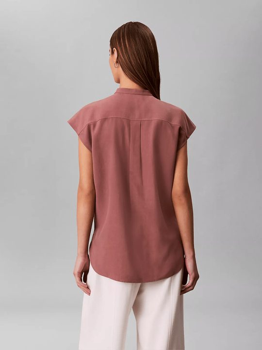 Calvin Klein Calvin Klein Kadın Rahat Kalıp Kısa Kollu Dikiş Detaylı Bordo Gömlek LV047F109G-41J