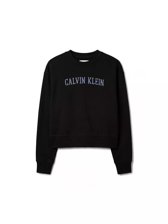 Calvin Klein Calvin Klein Kadın Rahat Kalıp Yuvarlak Yakalı Logo Baskılı Düşük Omuzlu Pamuklu Uzun Kollu Siyah Sweatshirt LV047H806G-UB1