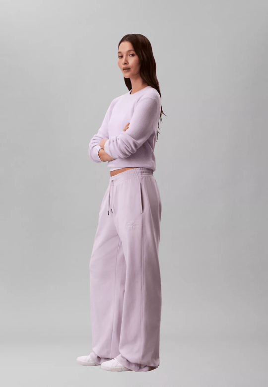 Calvin Klein Calvin Klein Kadın Rahat Kalıp Beli Lastikli CK Logo Detaylı Havlu Kumaş Geniş Paça Lila Eşofman Altı LV047F206G-3OQ
