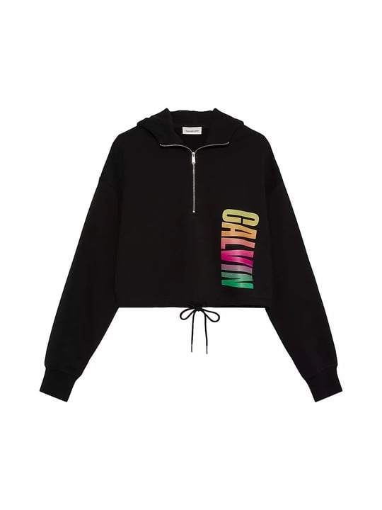 Calvin Klein Calvin Klein Kadın Rahat Kalıp Yarım Fermuarlı Kapüşonlu Uzun Kollu Crop Siyah Sweatshirt LV047G291G-UB1