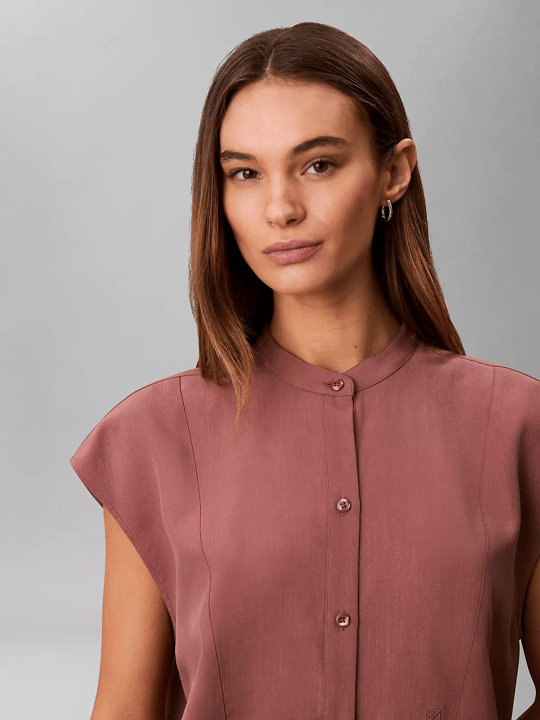 Calvin Klein Calvin Klein Kadın Rahat Kalıp Kısa Kollu Dikiş Detaylı Bordo Gömlek LV047F109G-41J