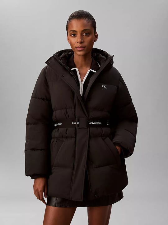 Calvin Klein Calvin Klein Kadın Regular Fit Su ve Rüzgar İtici Kapüşonlu Çıkarılabilir Logo Kemerli Şişme Siyah Mont LV047D507G-UB1