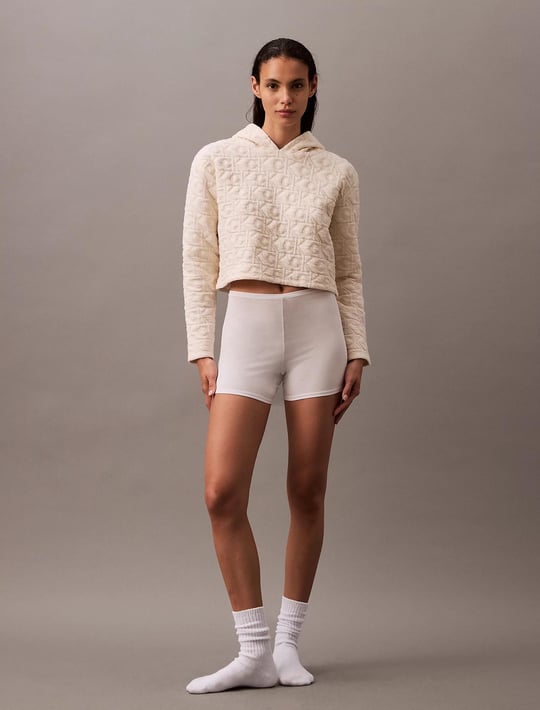 Calvin Klein Calvin Kleın Kadın Regular Fit Kapüşonlu Marka Logo Baskılı Uzun Kollu Beyaz Spor Eşofman Takımı 000QS7267E-101