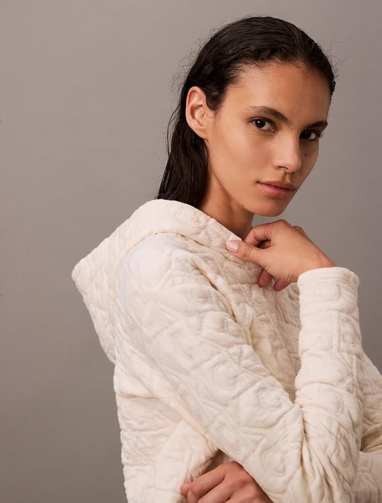 Calvin Klein Calvin Kleın Kadın Regular Fit Kapüşonlu Marka Logo Baskılı Uzun Kollu Beyaz Spor Eşofman Takımı 000QS7267E-101