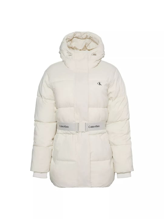 Calvin Klein Calvin Klein Kadın Regular Fit Su ve Rüzgar İtici Kapüşonlu Çıkarılabilir Logo Kemerli Şişme Ekru Mont LV047D507G-67U