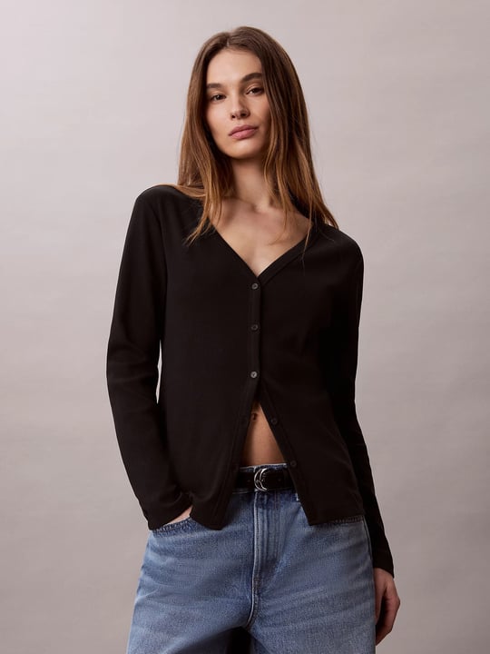 Calvin Klein Calvin Klein Kadın Regular Fit Pamuklu Uzun Kollu Siyah Hırka LV047G207G-UB1