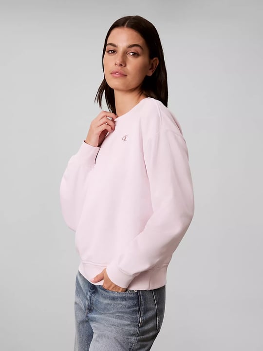Calvin Klein Calvin Klein Kadın Relaxed Fit Havlu Kumaş Monogram Logolu Bisiklet Yaka Düşük Omuzlu Uzun Kollu Pembe Sweatshirt LV047F223G-3FS