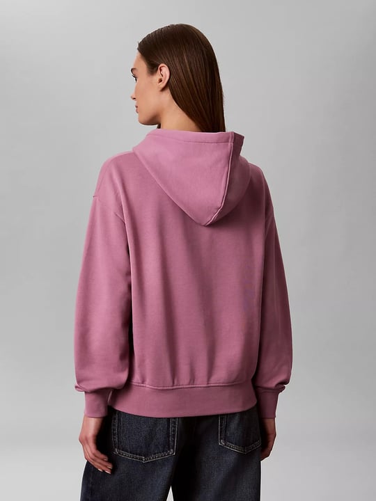 Calvin Klein Calvin Klein Kadın Relaxed Fit Pamuklu Havlu Kumaş Düşük Omuzlu Kapüşonlu Kanguru Cepli Logo Baskılı Pembe Sweatshirt LV047E221G-VCB