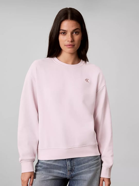 Calvin Klein Calvin Klein Kadın Relaxed Fit Havlu Kumaş Monogram Logolu Bisiklet Yaka Düşük Omuzlu Uzun Kollu Pembe Sweatshirt LV047F223G-3FS