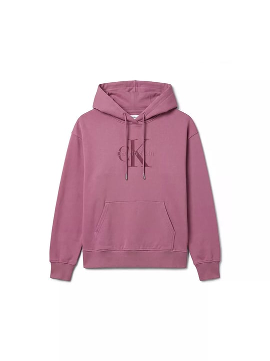 Calvin Klein Calvin Klein Kadın Relaxed Fit Pamuklu Havlu Kumaş Düşük Omuzlu Kapüşonlu Kanguru Cepli Logo Baskılı Pembe Sweatshirt LV047E221G-VCB