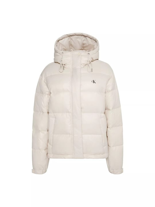 Calvin Klein Calvin Klein Kadın Relaxed Fit Uzun Kesim Su İtici Parlak Naylon Kapüşonlu Şişme Ekru Mont LV047H512G-67U