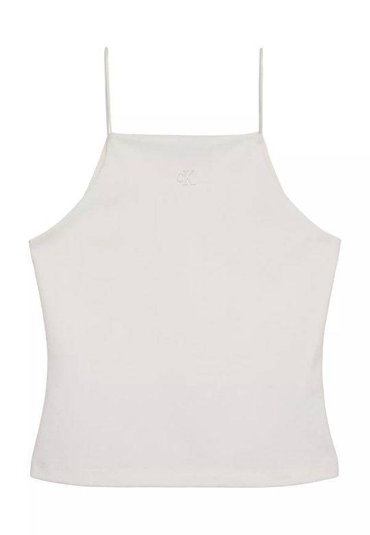 Calvin Klein Calvin Klein Kadın Slim Fit Dar İp Askılı Pamuklu Düz Dokuma Kumaş Krem Bluz LV044F206G-YAS