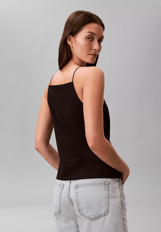 Calvin Klein Calvin Klein Kadın Slim Fit Dar İp Askılı Pamuklu Düz Dokuma Kumaş Siyah Bluz LV044F206G-UB1