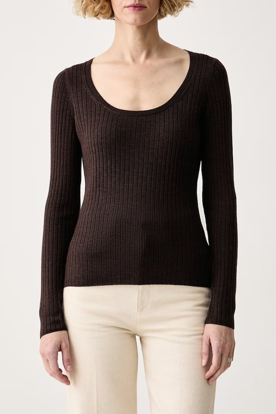 Calvin Klein Calvin Klein Kadın Slim Fit İtalyan Merino Yünü Fitilli Geniş Yaka Uzun Kollu Kahverengi Kazak LV044H311G-WFM