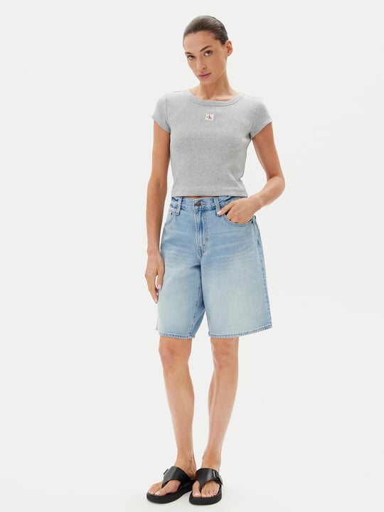 Calvin Klein Calvin Klein Kadın Slim Fit Yuvarlak Yaka Pamuklu Kısa Kollu Gri T-Shirt LV047C200G-P79