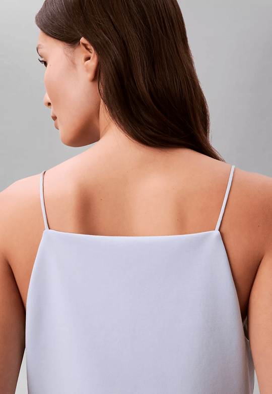 Calvin Klein Calvin Klein Kadın Slim Fit Dar İp Askılı Pamuklu Düz Dokuma Kumaş Mavi Bluz LV044F206G-C1O