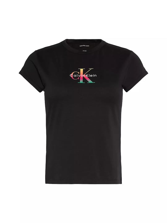 Calvin Klein Calvin Klein Kadın Slim Fit Yuvarlak Yakalı Pamuklu CK Logo Baskılı Kısa Kollu Siyah T-Shirt LV047G832G-UB1