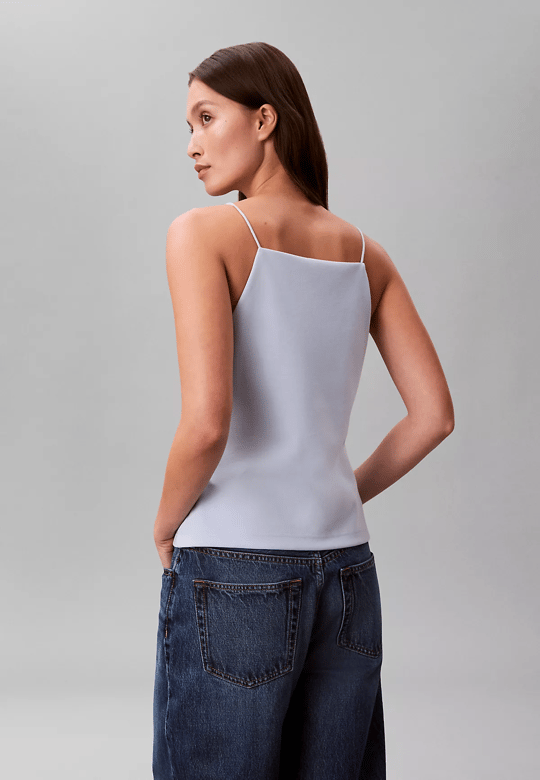 Calvin Klein Calvin Klein Kadın Slim Fit Dar İp Askılı Pamuklu Düz Dokuma Kumaş Mavi Bluz LV044F206G-C1O