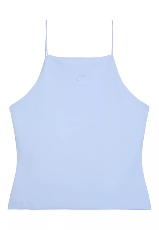 Calvin Klein Calvin Klein Kadın Slim Fit Dar İp Askılı Pamuklu Düz Dokuma Kumaş Mavi Bluz LV044F206G-C1O