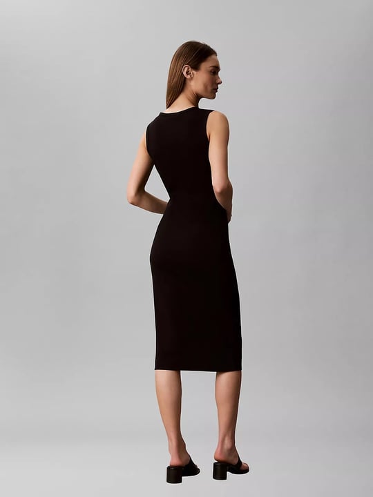 Calvin Klein Calvin Klein Kadın Slim Fit Yuvarlak Yakalı CK Logo İmzalı Kolsuz Midi Siyah Elbise LV047G209G-UB1