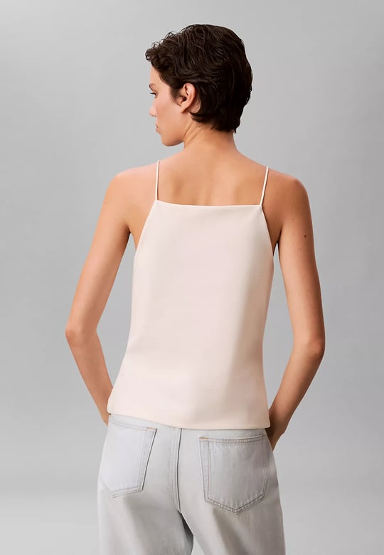 Calvin Klein Calvin Klein Kadın Slim Fit Dar İp Askılı Pamuklu Düz Dokuma Kumaş Krem Bluz LV044F206G-YAS