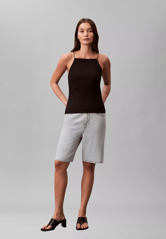 Calvin Klein Calvin Klein Kadın Slim Fit Dar İp Askılı Pamuklu Düz Dokuma Kumaş Siyah Bluz LV044F206G-UB1