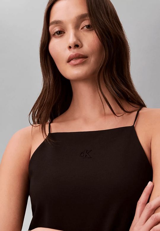 Calvin Klein Calvin Klein Kadın Slim Fit Dar İp Askılı Pamuklu Düz Dokuma Kumaş Siyah Bluz LV044F206G-UB1