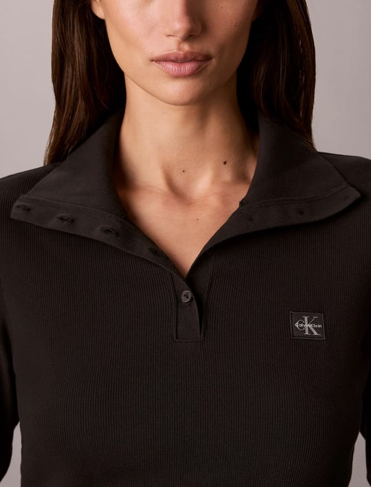 Calvin Klein Calvin Klein Kadın Slim Fit CK Logo Etiketli Örme Kumaş Uzun Kollu Siyah T-Shirt LV047H203G-UB1