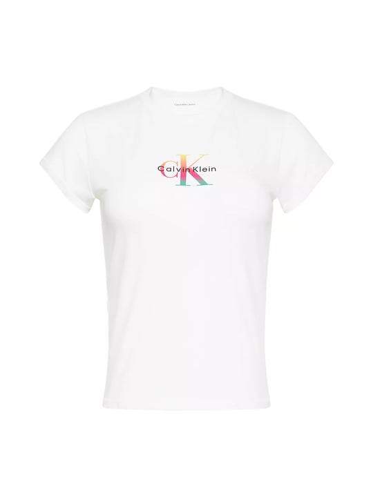 Calvin Klein Calvin Klein Kadın Slim Fit Yuvarlak Yakalı Pamuklu CK Logo Baskılı Kısa Kollu Beyaz T-Shirt LV047G832G-YAF