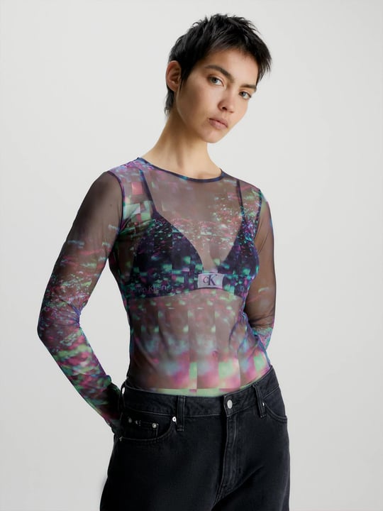 Calvin Klein Calvin Kleın Kadın Uzun Kol Dar  Dokuma Günlük Çok Renkli T-Shirt J20J222033-0GJ