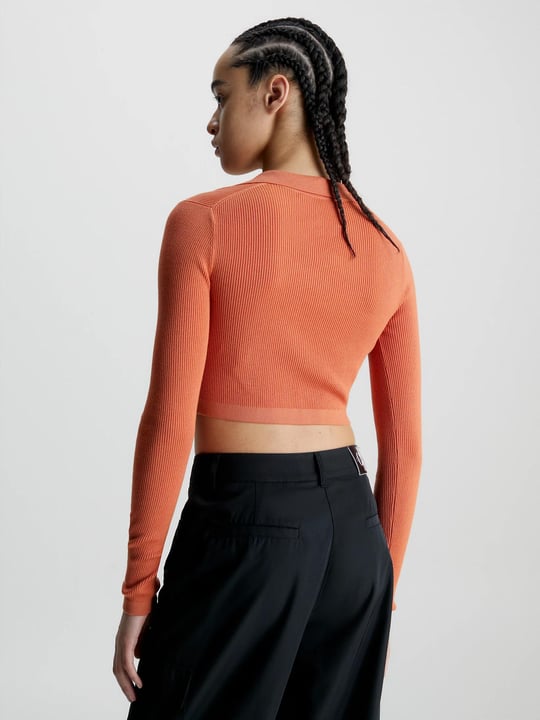 Calvin Klein Calvin Kleın Kadın Uzun Kollu V Yaka Crop Boy Turuncu Kazak J20J221969-SEC