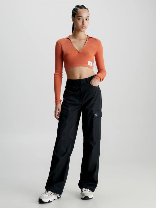 Calvin Klein Calvin Kleın Kadın Uzun Kollu V Yaka Crop Boy Turuncu Kazak J20J221969-SEC