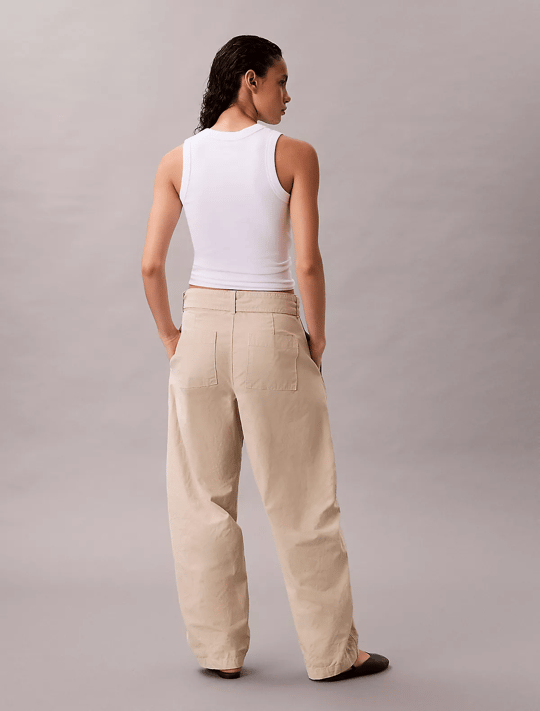 Calvin Klein Calvin Klein Kadın Yüksek Bel Geniş Paça Belde Kemer Detay Dokuma Kumaş Krem Pantolon LV044E619G-2F2
