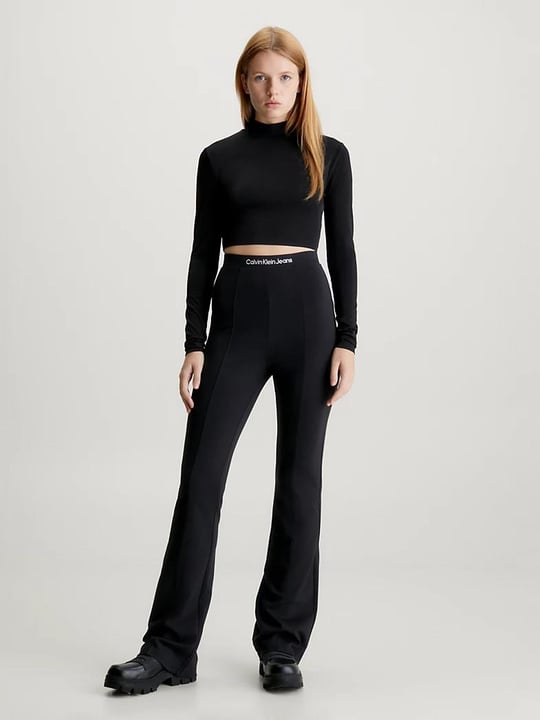 Calvin Klein Calvin Kleın Kadın Yüksek Belli Cepli Geniş Paçalı Günlük Siyah Tayt J20J221917-BEH