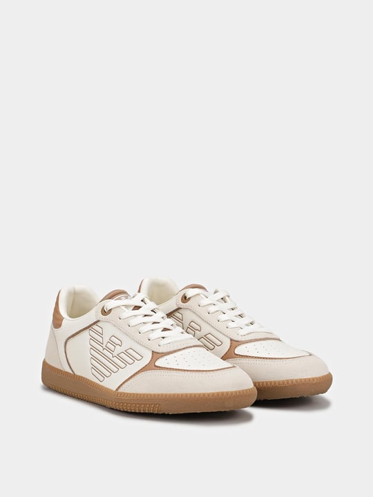 EA7 Ea7 Erkek Bağcıklı Marka Logolu Spor Stil Beyaz-Kahverengi Sneaker 7X000405 AF19826-MZ333