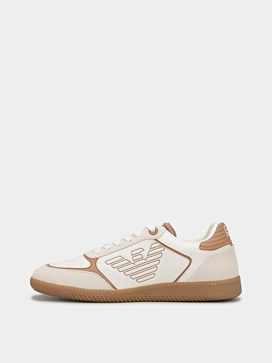EA7 Ea7 Erkek Bağcıklı Marka Logolu Spor Stil Beyaz-Kahverengi Sneaker 7X000405 AF19826-MZ333