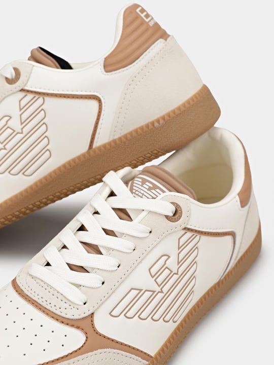 EA7 Ea7 Erkek Bağcıklı Marka Logolu Spor Stil Beyaz-Kahverengi Sneaker 7X000405 AF19826-MZ333