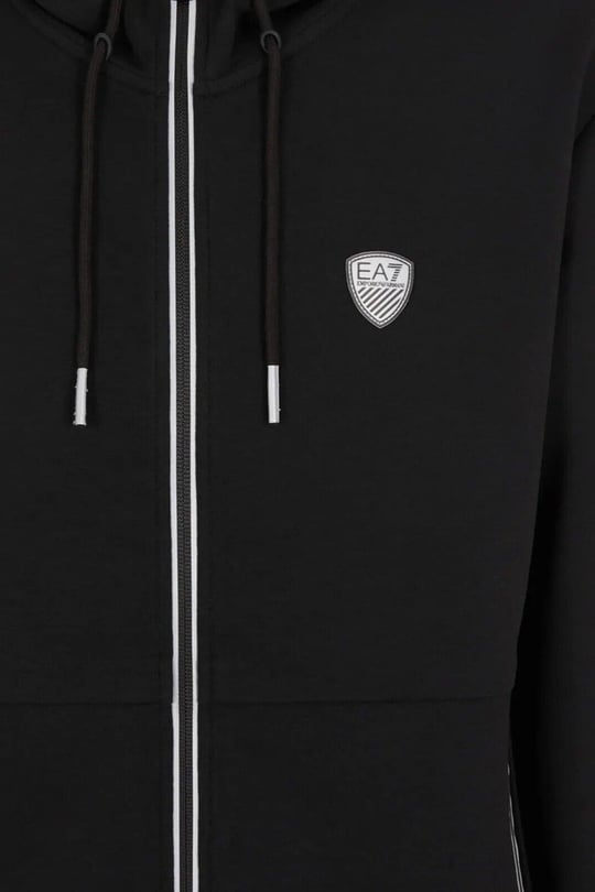 EA7 Ea7 Erkek Kapüşonlu Fermuar Kapama Uzun Kol Cep Detay Siyah Sweatshirt 8NPM20 PJ4EZ-1200
