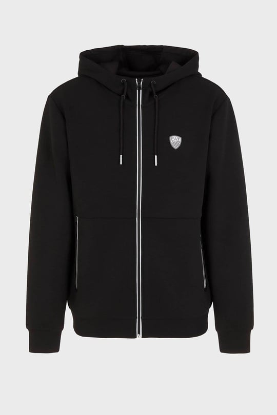 EA7 Ea7 Erkek Kapüşonlu Fermuar Kapama Uzun Kol Cep Detay Siyah Sweatshirt 8NPM20 PJ4EZ-1200