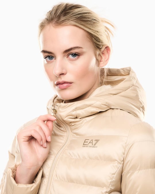 EA7 Ea7 Erkek Kapüşonlu Yaka Uzun Kollu Fermuarlı Bej Mont 7W000684 AF12475-U1046