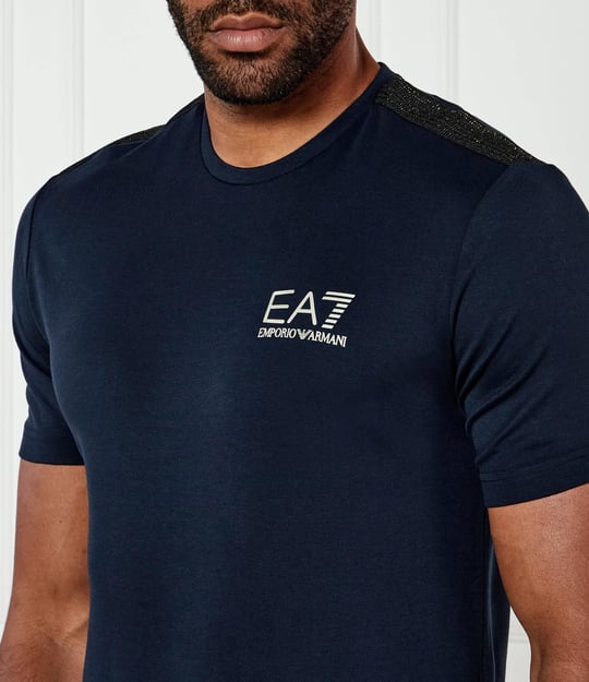 Ea7 Ea7 Erkek Kısa Kollu Dar Kesim Kısa Kollu Gold Logo Detaylı Mavi T-Shirt 7M000299 AF13739-UB102